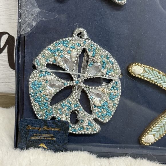 Tommy Bahama Fly By Night Beaded Seashell Starfish Sand Dollar Ornaments (4) NIB - Picture 2 of 9